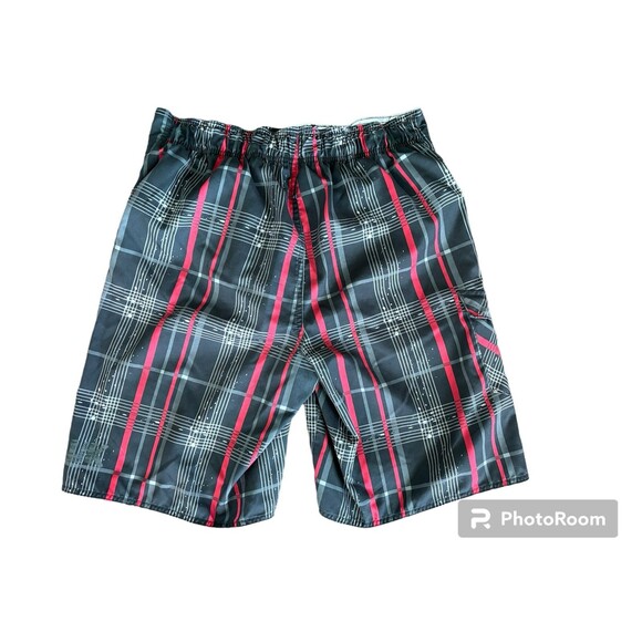Hawk Swim Trunks Mens Large Red Black Plaid Board Shorts Surf Swimming - Picture 2 of 6